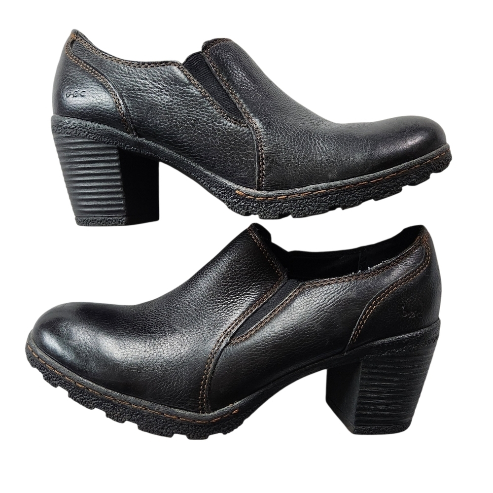 Born b.o.c. Woman’s Chunky Slip On Heel Leather Blarney Black Sz 9
